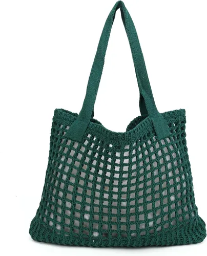 Miniatura 40 de ENBEI Bolsa de playa para mujer, diseño hueco de punto de ganchillo, elegante para la playa, viajes y uso diario