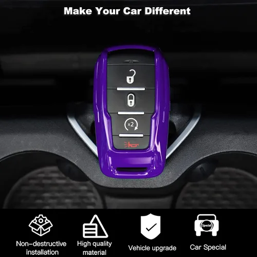 Miniatura 6 de RT-TCZ Funda para Llavero Estuche Cubierta Bolsa Porta Llaves Carcasa de Protección Accesorios para Dodge RAM 2018-2022, Morado