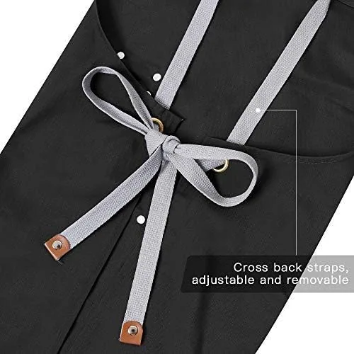 Miniatura 2 de Delantal de chef, delantal cruzado para hombres y mujeres con correas ajustables y bolsillos grandes, de lona, M - 2EG.