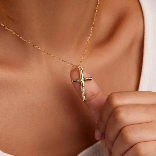 Miniatura 87 de Collar de cruz para mujeres y niñas, delicado chapado en oro de 14 quilates, gargantilla con dije de cruz que no se deslustra, impermeable, moderno