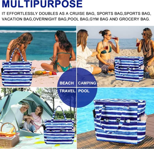 Miniatura 3 de Bolsas impermeables para la playa y la piscina, para mujeres y mujeres, extragrandes, bolsa de transporte con compartimento húmedo para viajes