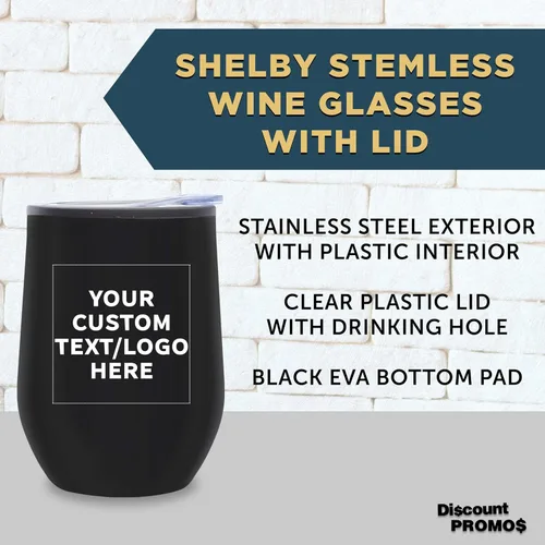 Miniatura 3 de DISCOUNT PROMOS Vasos de vino personalizados sin tallo de 12 onzas, juego de 6/12/24, paquete a granel personalizado, aislados, perfectos para vino