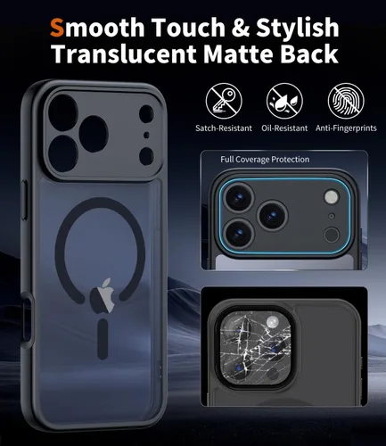 Miniatura 6 de Funda 2 en 1 para iPhone 17 Pro, protección completa de la cámara, compatible con MagSafe, delgada, translúcida, mate, a prueba de golpes, Negro
