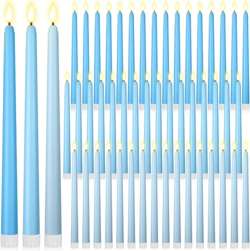 Miniatura 10 de Handepo - Juego de 48 velas cónicas sin llama realistas con luz parpadeante amarilla, plástico de 27.9 cm de largo, funciona con pilas, vela de Rosa