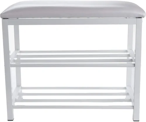 Miniatura 7 de Mind Reader Banco de zapatos, organizador de zapatos, zapatero, banco acolchado, almacenamiento, entrada, metal, 23.5 pulgadas de largo x 11.8 Blanco