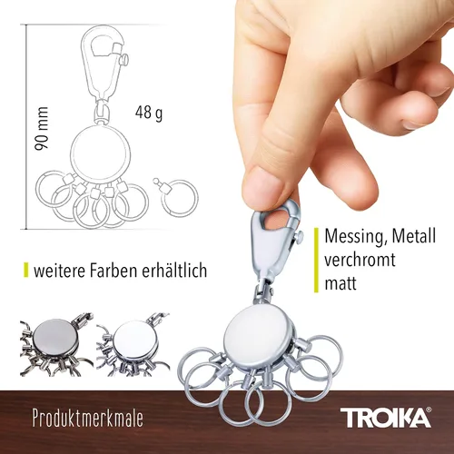 Miniatura 5 de Troika KYR60/MC – Llavero – Incluye Mosquetón – 6 Anillos Intercambiables – Metal/Latón – Mate – Cromo – Unisex Adulto, Plata – TROIKA-Original