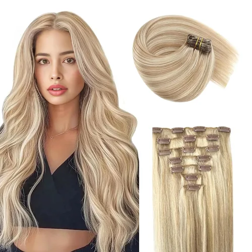 Miniatura 14 de SIYUSI Extensiones de cabello humano real con pinzas, 100% cabello humano Remy brasileño, invisibles y aptas para el cuero cabelludo, color negro