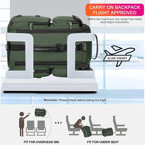 Miniatura 7 de WITZMAN Mochila de viaje para hombre, mochila de mano de gran capacidad, mochila para portátil de 17 pulgadas (6695 verde militar)