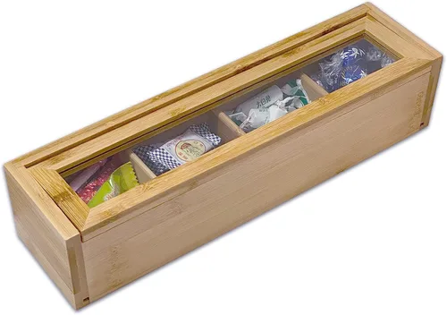 Miniatura 3 de Bam & Boo - Organizador de cajas de almacenamiento de especias y condimentos de bambú natural con tapa transparente (8 compartimentos)
