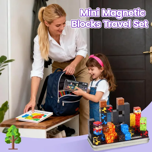 Miniatura 5 de SYSKENI Juego de 35 Bloques Magnéticos de Viaje, Mini Bloques Magnéticos Juguetes de Viaje para Niños de 3-5 y 4-8 Años, Cubos Magnéticos Portátiles