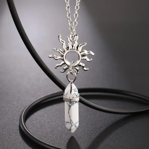 Miniatura 6 de NIGHTCRUZ 2 collares de cristal de luna y sol, piedra natural, colgante de columna hexagonal, collar de bruja pagana, regalo para mujer, Zinc, No es
