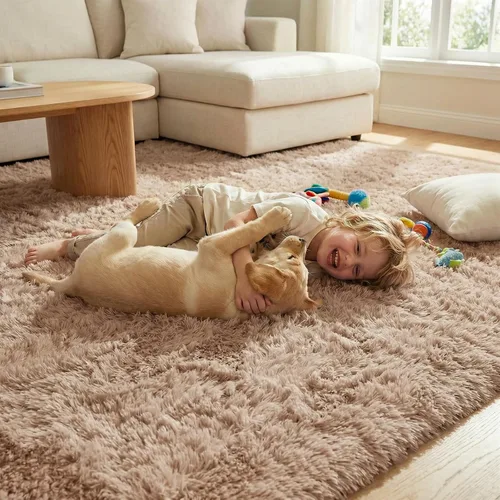 Miniatura 2 de DweIke - Tapete de pelo alto y esponjoso para sala, habitación infantil, guardería y cabecera, tapete antideslizante y suave para decoración de Beige