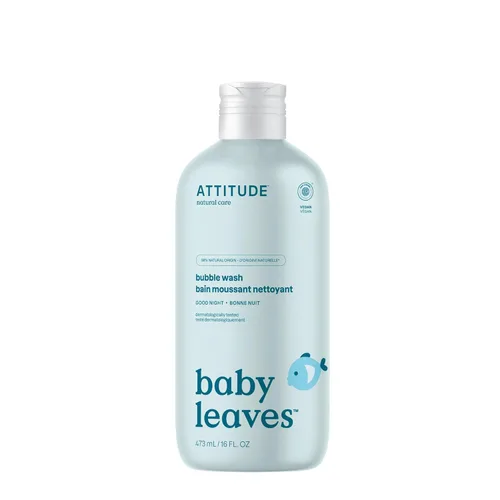 ATTITUDE Gel de baño Bubble para bebé, verificado por EWG, dermatológicamente probado, a base de plantas y minerales, vegano, buenas noches, 16