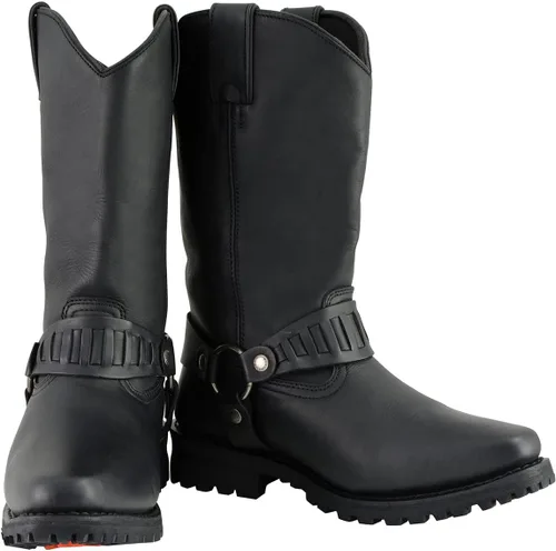 Miniatura 2 de Milwaukee Leather MBM9015 - Botas de motocicleta negras con arnés de estilo occidental de 11 pulgadas para hombre