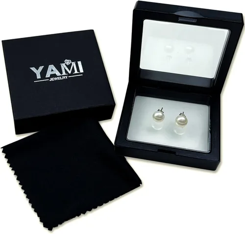 Miniatura 5 de YAMI BlackGreyWhite Pearl Earrings, Real Cultured Pearl, 925 Sterling Silver Stud Earrings Plated with 18K Gold, Classic & Elegant Jewelry Gifts for