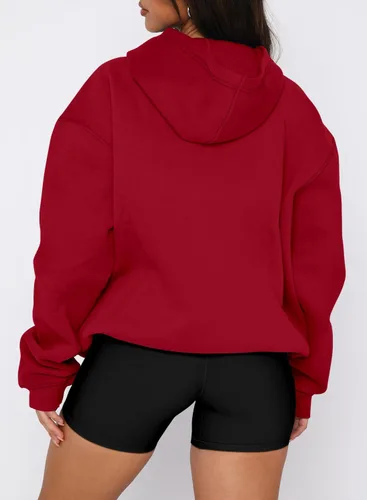 Miniatura 4 de onlypuff Sudadera casual con capucha para mujer, de manga larga, con bolsillo de canguro, hombro caído