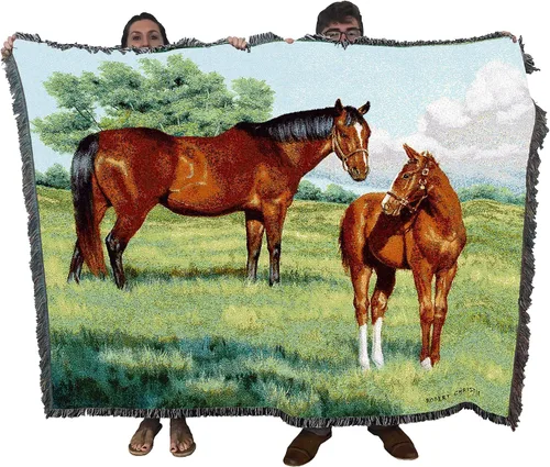 Miniatura 26 de Pure Country Weavers Manta con diseño de hermosas rubias de Robert Duncan, regalo para los amantes de los caballos, manta occidental tejida