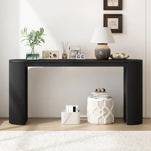 Miniatura 33 de Mesa de consola grande retro de 63 pulgadas, aparador de madera con 4 cajones de almacenamiento y 1 estante, armario de almacenamiento de buffet