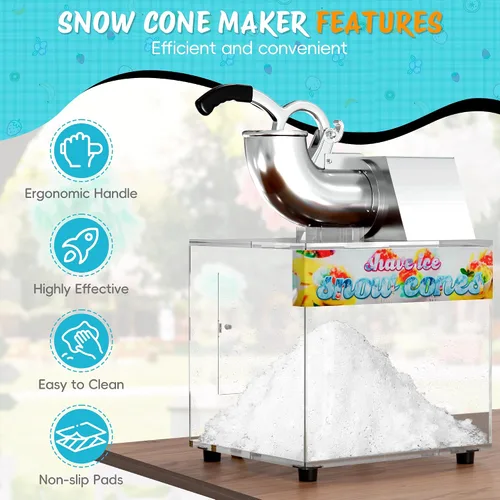 Miniatura 4 de VALONDINO Máquina de cono de nieve de 48 L, máquina de hielo afeitado comercial de 500 libras/h para conos de nieve, 300 W, fabricante de cono