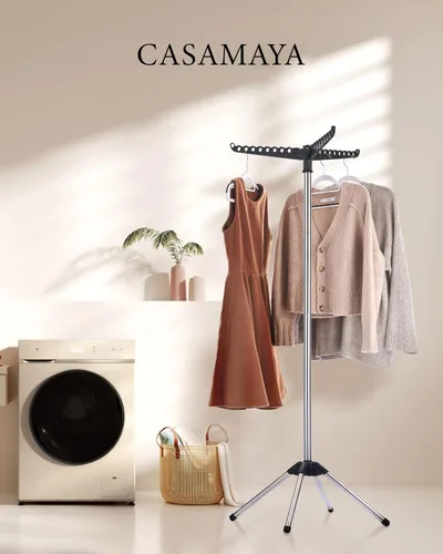 Miniatura 2 de CASAMAYA CDR001B01 - Tendedero plegable de 59 pulgadas para interiores con riel giratorio para ropa para 27 piezas de ropa, ahorro de espacio, acero