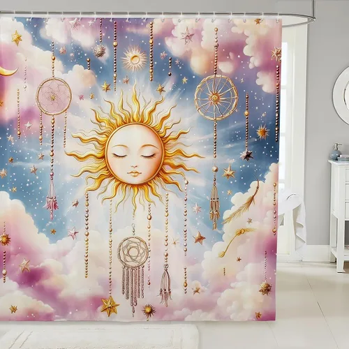Miniatura 22 de Butterfly Shower Curtain Bohemian Bathroom Shower Curtain Set for Kids Adult Sun Moon Bath Curtain Yellow Butterfly Waterproof Curtains Room Decor