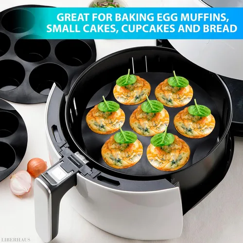 Miniatura 5 de Molde de silicona para muffins para freidora de aire (7 tazas) – Molde de silicona redondo de 6.9 pulgadas compatible con freidoras de 3.5 a 5.8 l
