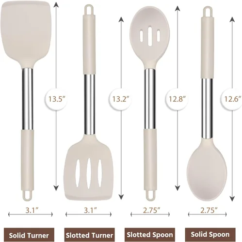 Miniatura 2 de E-far - Juego de utensilios de cocina de 4 piezas, utensilios de cocina de silicona para utensilios de cocina antiadherentes, espátula ranurada Caqui