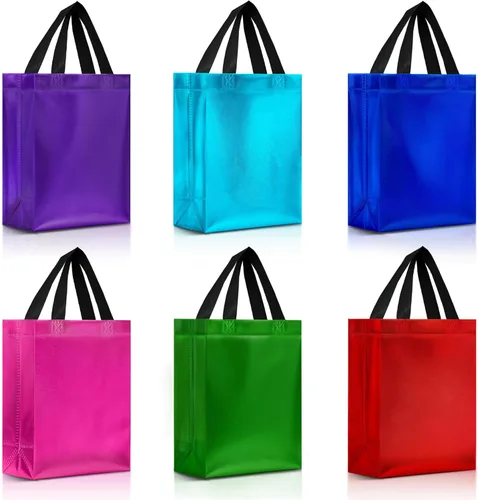 Miniatura 21 de Nush Nush Bolsas de regalo azules de tamaño mediano – Juego de 12 bolsas de regalo reutilizables azules brillantes con asas – Ideal para recuerdos