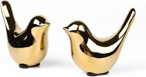 Decoración de cerámica para el hogar, diseño de pájaros dorados, decoración de casa de campo, 2 piezas