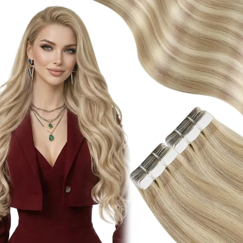 Miniatura 14 de Moresoo Extensiones adhesivas de cabello humano degradado, balayage, mezcla de marrón oscuro con extensiones de color marrón medio, extensiones