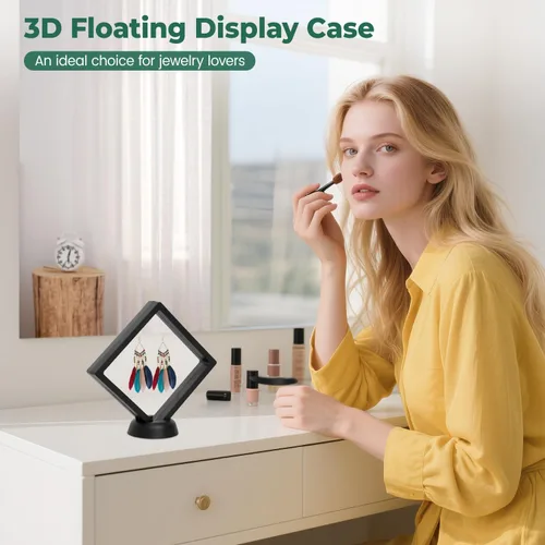 Miniatura 24 de EsLuker.ly Juego de 6 soportes de exhibición de marco flotante 3D, vitrina flotante transparente de polietileno, caja de almacenamiento de joyería