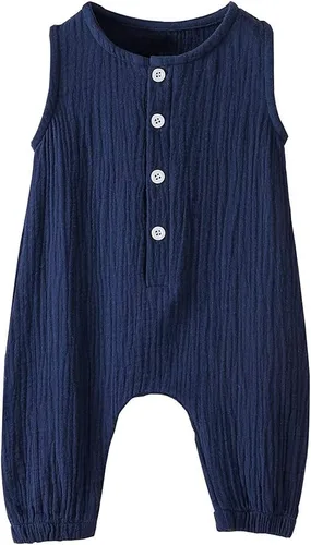 Miniatura 14 de Jumper de algodón y lino sin mangas con volantes para bebé. Ropa de verano.