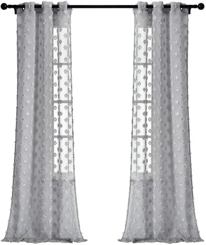 Miniatura 8 de Lush Decor Par de paneles de cortinas transparentes con ojales y puntos texturizados (84 x 38 pulgadas)