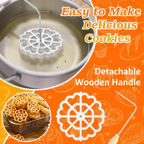 Miniatura 4 de Molde para bunuelos con mango de madera, molde de aluminio para hacer galletas, rosetón desmontable, herramienta de bunuelos para galletas, molde 2