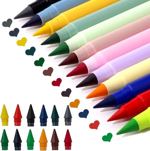 RUIYDZ Lápiz infinito de 13 colores con borrador, bolígrafos de colores, 26 lápices eternos sin tinta, lápices de colores eternos, lápices de