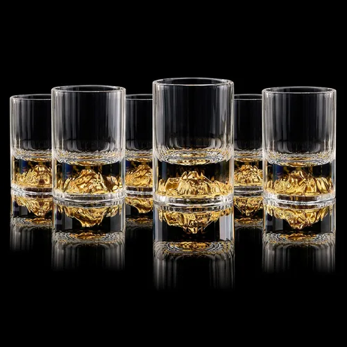 Miniatura 10 de DUJUST Vasos de chupito de diamante (1.5 onzas), juego de chupitos de cristal decorado con copos de hoja de oro de 24 quilates, vasos de chupito