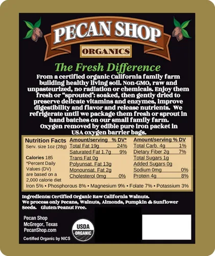 Miniatura 2 de Pecan Shop Nueces orgánicas de California para aperitivos, cultivo en huerto familiar, germinado, ligeramente salado en el mar, (2 libras)
