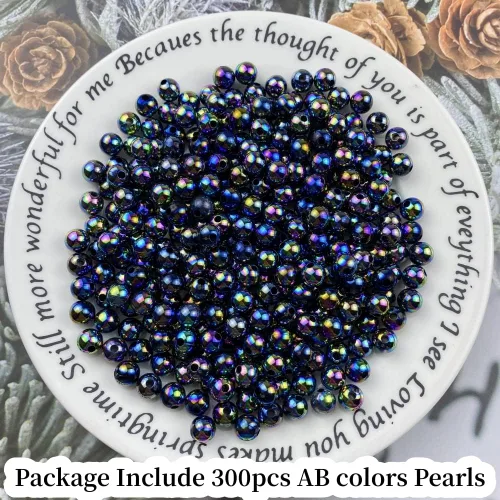 Miniatura 2 de 300 cuentas de perlas para manualidades de 0.315 pulgadas (0.315 in), cuentas redondas sueltas de perlas para collares, pulseras, aretes, Black AB