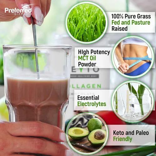 Miniatura 2 de Proteína de colágeno Keto en polvo con aceite MCT, péptidos de colágeno hidrolizados alimentados con pasto y criados en pastos aptos para dieta baja