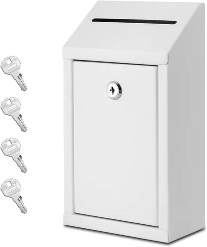 Miniatura 9 de Caja de donación de metal EIENHOSHI con cerradura, montada en pared, caja de sugerencias con 4 llaves de hierro, verde, caja de depósito de efectivo