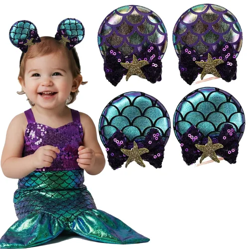 Miniatura 13 de Pinzas para orejas de ratón con lazo de lentejuelas brillantes, 2 pares, pasadores de pelo para niñas, accesorios para el cabello para decoración