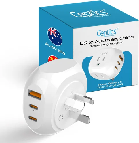 Miniatura 7 de Ceptics - Adaptador de enchufe de viaje para Reino Unido e Irlanda - 5 entradas con 20W PD-QC 3.1A USB-C dual y USB - Peso ligero - De EE. UU. a