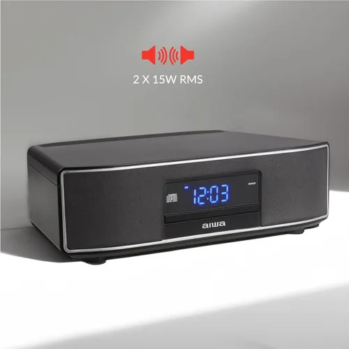 Miniatura 3 de Aiwa Exos Altavoz para el Hogar, Sistema de Sonido Premium de 30W RMS con Reproductor de CD, Conectividad Bluetooth, Radio FM, Entrada Digital