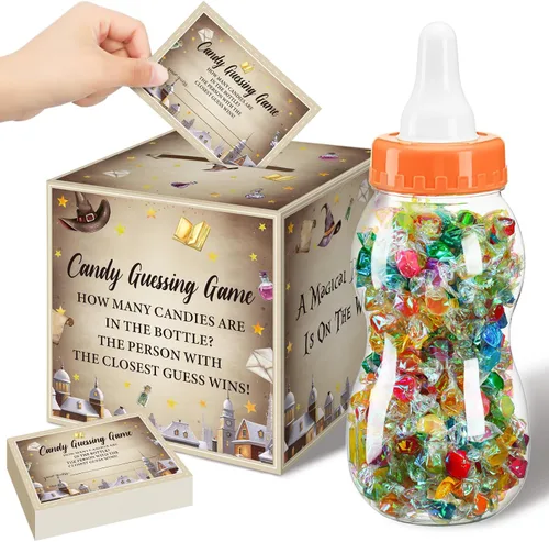 Miniatura 13 de Glenmal Juego de 52 piezas de regalo para juegos de baby shower, biberón grande para juego de ducha, adivina cuántos dulces decoraciones
