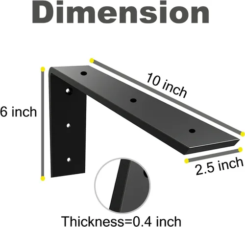 Miniatura 2 de WINKER Soporte para encimera, paquete de 2 unidades resistente de soporte oculto en L para estante de 3/8 pulgadas de grosor, 10 x 6 x 2.5 pulgadas