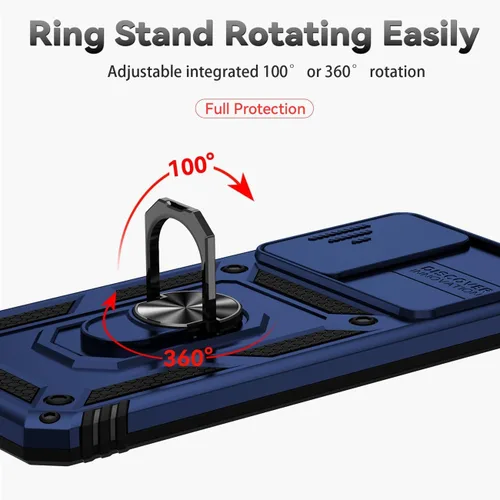 Miniatura 5 de Funda para Redmi Note 11 (4G)/Redmi Note 11S 2201117TY con protector de pantalla de vidrio templado y cubierta de cámara deslizante, anillo Azul