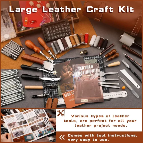 Miniatura 3 de TLKKUE Kit de Herramientas para Cuero Herramientas de Artesanía en Cuero Kit de Trabajo en Cuero con Alfombrillas de Corte de Bolso Personalizado