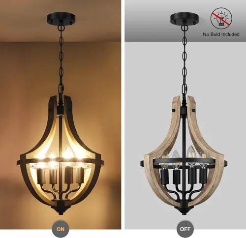 Miniatura 5 de Candelabro de 4 luces estilo granja para comedor, lámparas colgantes ajustables de madera vintage para isla de cocina, vestíbulo, entrada, zona