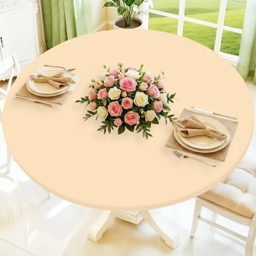 Miniatura 45 de Moosfor Mantel redondo de elastano, elástico ajustable impermeable para mesas de 18 a 24 pulgadas, mantel de picnic elástico lavable para Azul