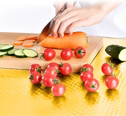 Miniatura 3 de Papel tapiz de aluminio impermeable y resistente al aceite para despegar y pegar, protector contra salpicaduras autoadhesivo dorado para encimeras